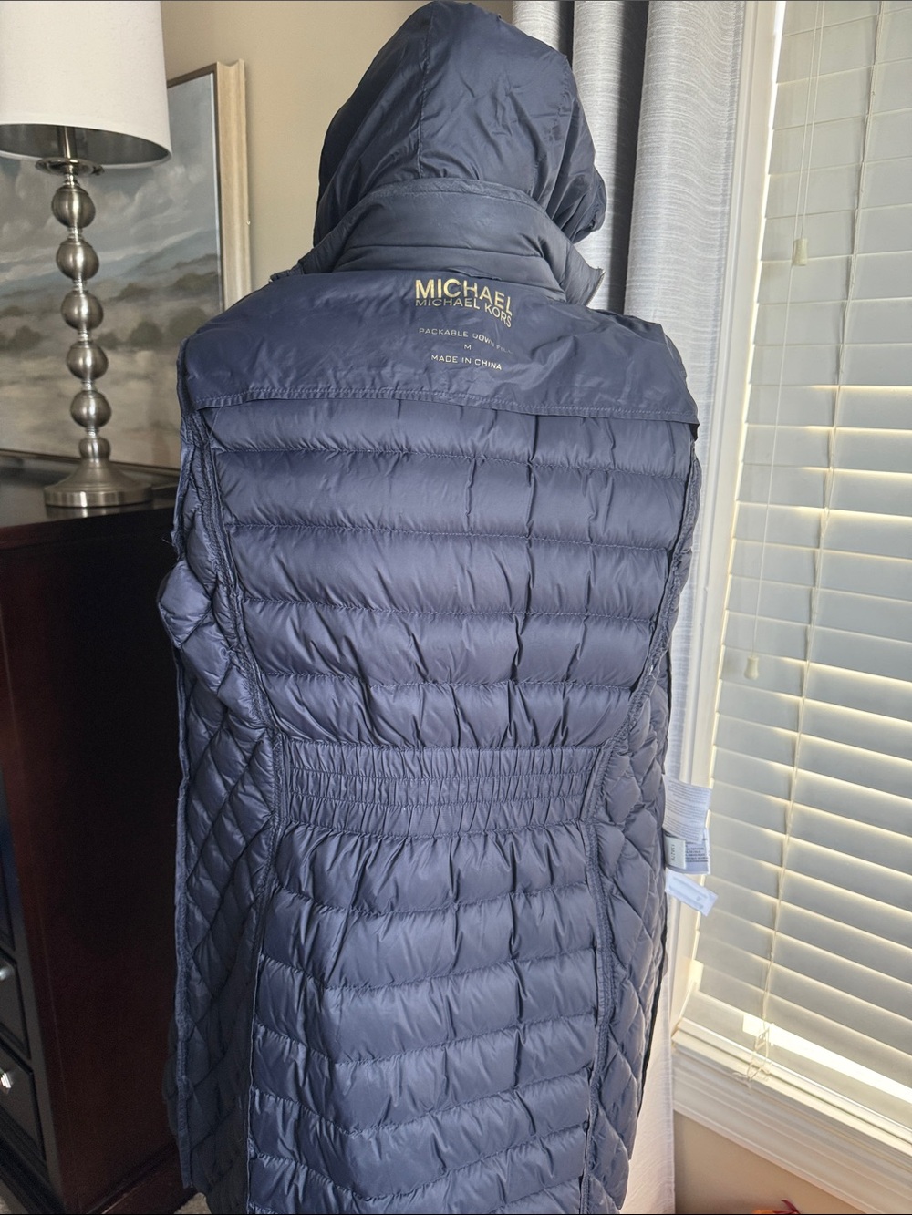 MICHAEL KORS Navy Quilted Hooded Long Puffer Coat - Picture 6 of 11